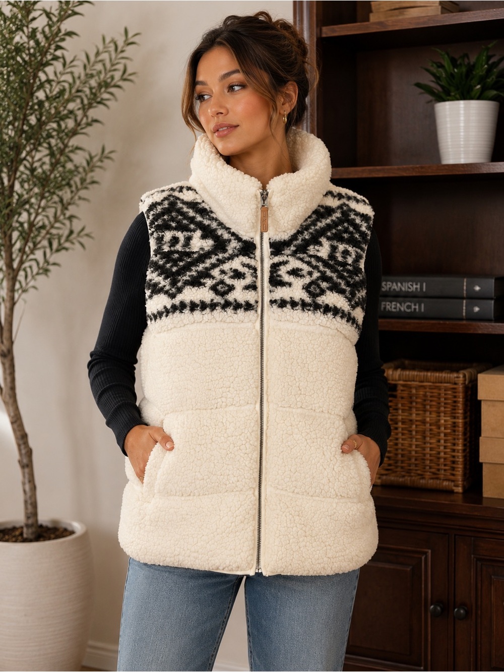 PJ Salvage Women's Loungewear Santa Fe Sherpa Vest | Size XS
